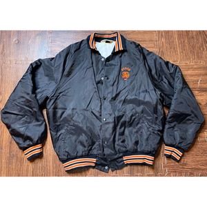 Vintage Satin Bomber Jacket Black Don Alleson Mens 100% Nylon Size L tigers